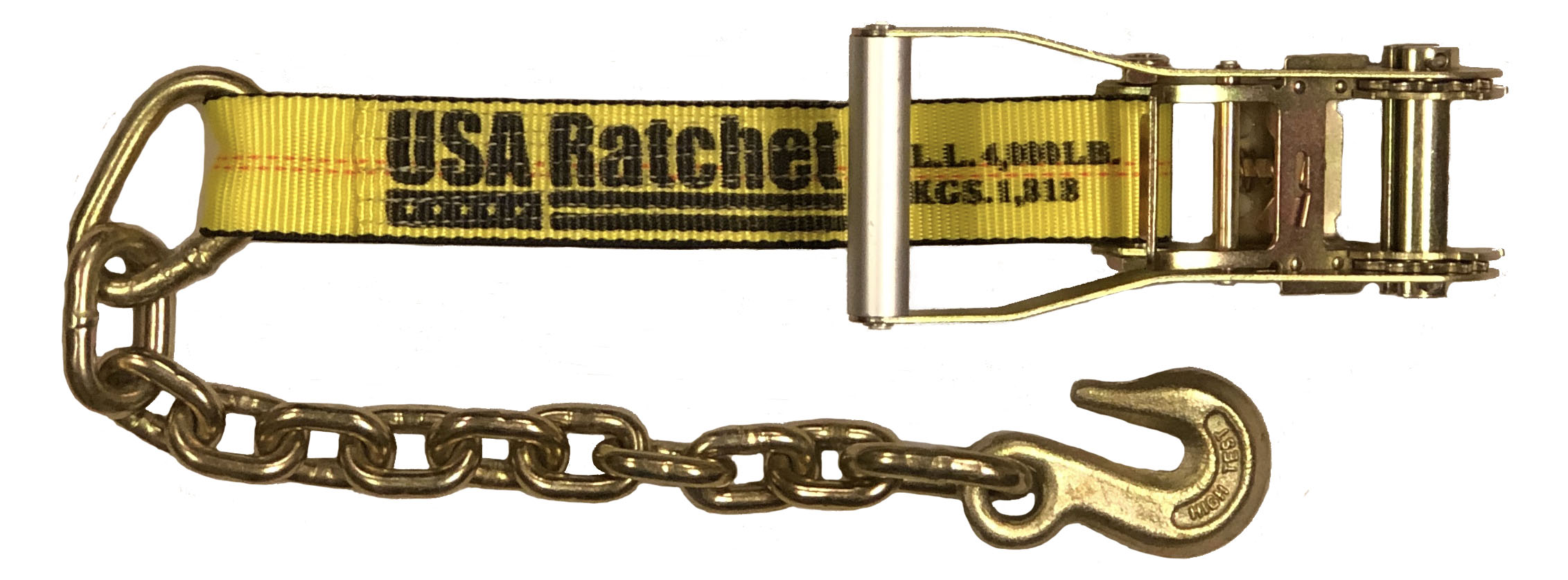 USA Ratchet 2" Ratchet Strap with Chain Extensions Made in the USA